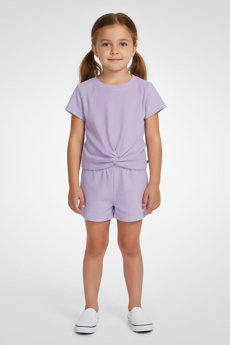 Bearpaw Toddlers Girl 2Pcs Textured Top And Shorts Set, Lilac - Image 1